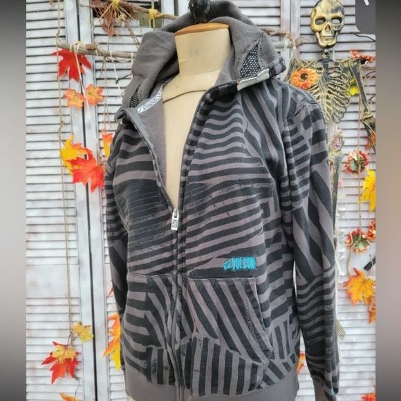 VOLCOM Cotton Blend Striped Graphic Hoodie - Picture 5 of 10